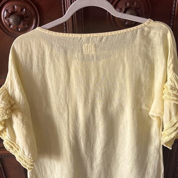 120% Lino yellow linen ruffle sleeve midi dress. - Picture 7 of 14